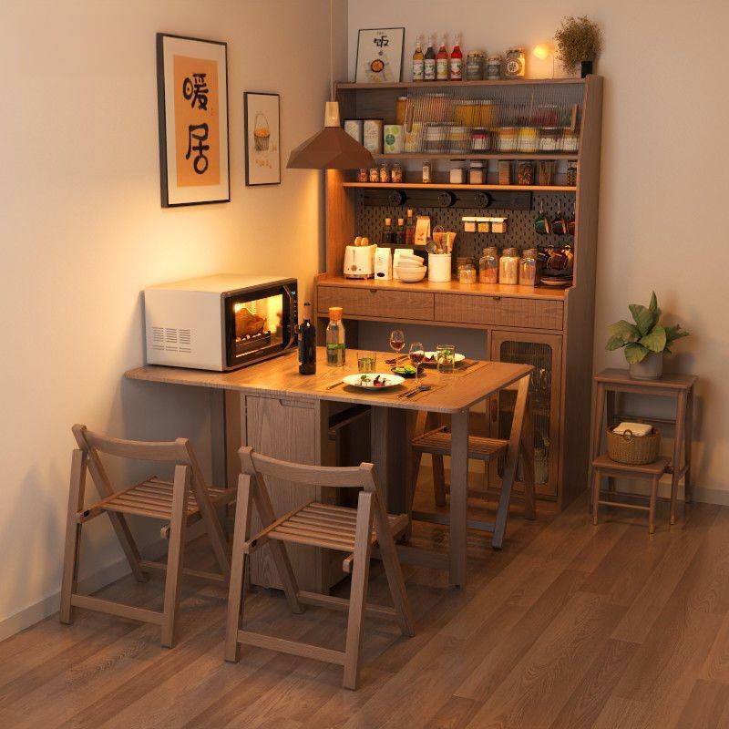 Solid Wood Sideboard Dining Table Integrated Wall Storage Cabinet Wine Cabinet Modern Simple Storage Cabinet Kitchen Cabinet with Dining Table