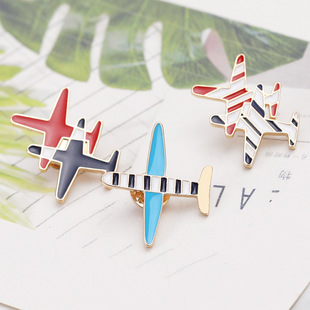 Fashion Japanese and Korean Accessories Striped Small Aircraft Drop Oil Brooch Air Ticket Fashion Corsage Alloy Drop Oil Badge