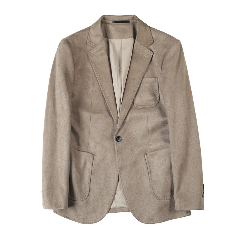 Transmisión en vivo para el otoño nueva chaqueta de traje de gamuza estilo coreano SLIM-Fit traje de color sólido traje casual de los hombres de moda