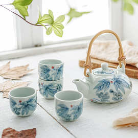 手绘葡萄茶器高温釉下彩家用大容量茶具套装一壶四杯泡花茶壶茶杯