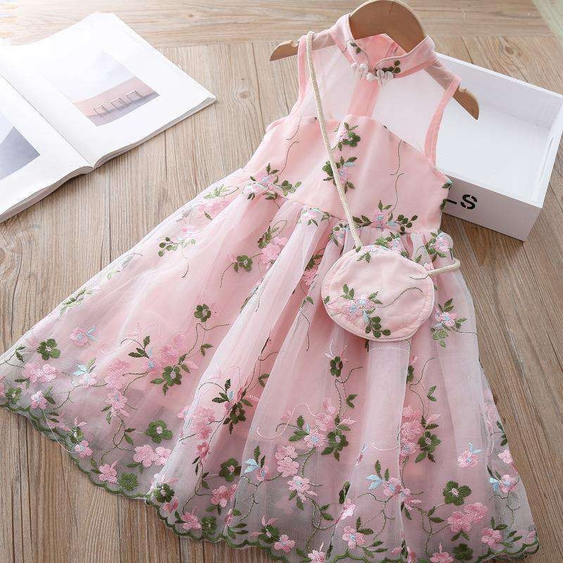 Korean Style Kidsren's Clothing Summer New Embroidered Embroidered Girls' Dress Fashionable Long-Sleeved Kidsren's Dress Princess Dress