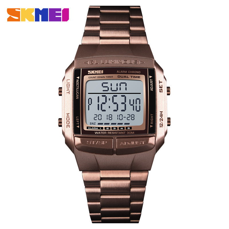 Skmei transfronterizo popular retro pequeño reloj de oro reloj de hombre simple Moda impermeable reloj electrónico multifuncional