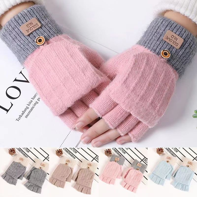 Half Finger Flip Warm Gloves Men's and Women's Autumn and Winter Riding Knitted Student Writing Wool Cotton Gloves Half Finger Flip Warm Gloves Men's and Women's Autumn and Winter Riding Knitted Student Writing Wool Cotton Gloves