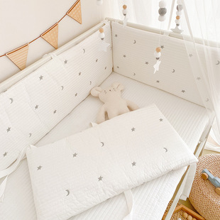Baby's cotton bed circumference Korean-style quilted one-piece embroidered bed enclosure removable and washable non-fluorescent baby anti-collision fence