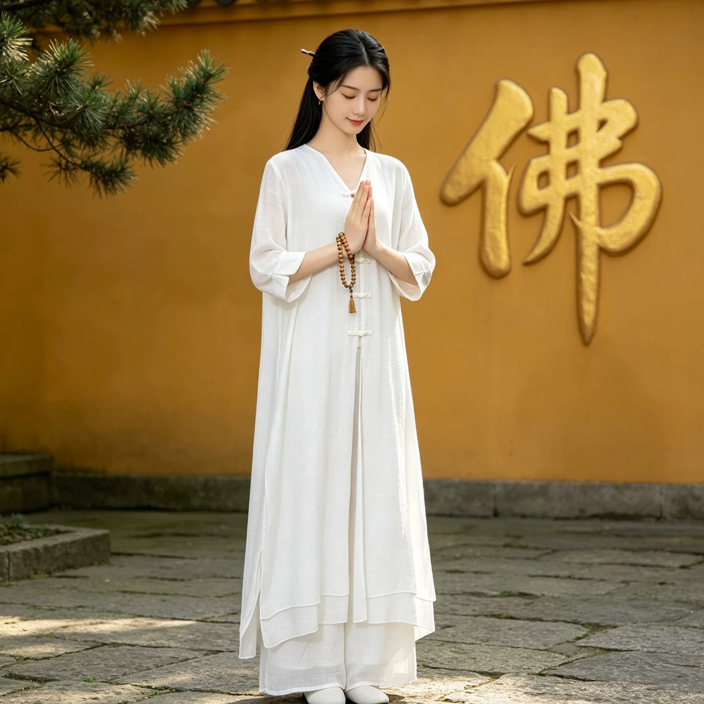 禅服女国风长款仙气飘逸拜佛素衣套装佛系禅意女装冥想疗愈师服装