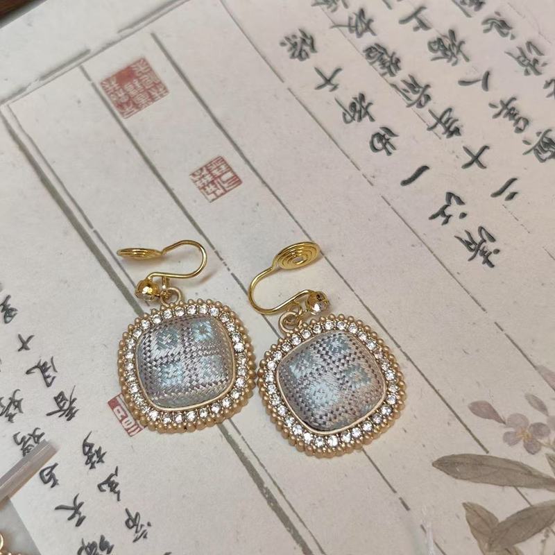 新中式DIY非遗壮锦方糖耳环时尚高级感港风复古汉服旗袍耳饰伴手|undefined