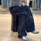 American Style High Street navy blue Overalls Women's Summer New Loose Slimming Design Sense Straight Casual Wide-leg Pants