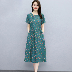 コットンとリネンのドレス韓国スタイルのファッションカジュアルプリントロングスカート夏の新しい花柄気質ルーズ痩身スカート