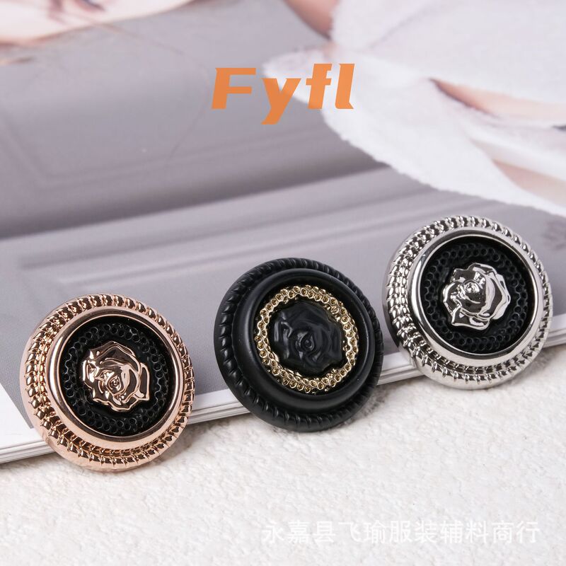 High-end Fashion Metal Rose Flower Button British Academy Style Shirt Coat Trenchcoat Suit Button Decorative Hand-stitched