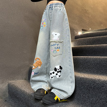 女童秋装裤子2025新款女大童春秋款牛仔裤儿童秋季直筒宽松阔腿裤