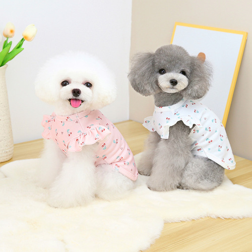 New puppy clothing lace sleeve T-shirt small and medium-sized dogs Teddy pet puppy clothes Pomeranian spring and summer clothing