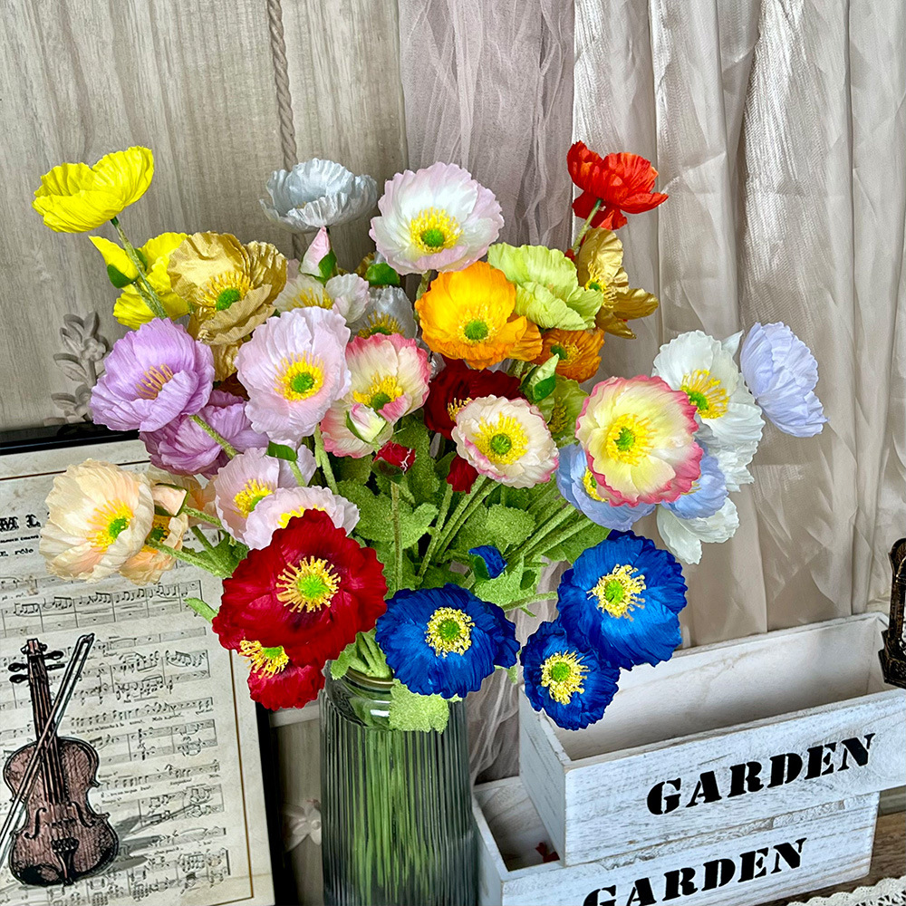 Spring Poppy Artificial Artificial Fake Bouquet Silk Flower Artificial Flower Wedding Auditorium High-End Living Room Decoration Ornaments