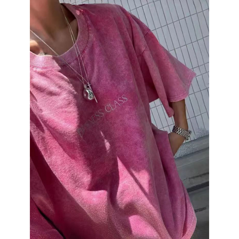 美式复古休闲简约时尚个性复古做旧水洗纯棉短袖T恤慵懒风上衣潮|undefined