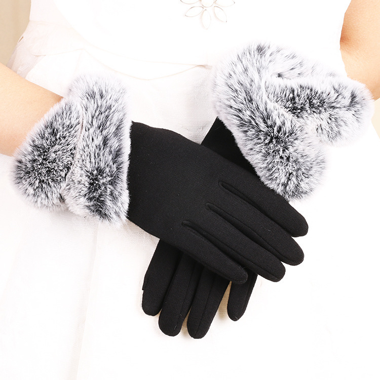Damen Handschuhe Mit Hasenfellbesatz Und Touchscreen-funktion_voghion.com