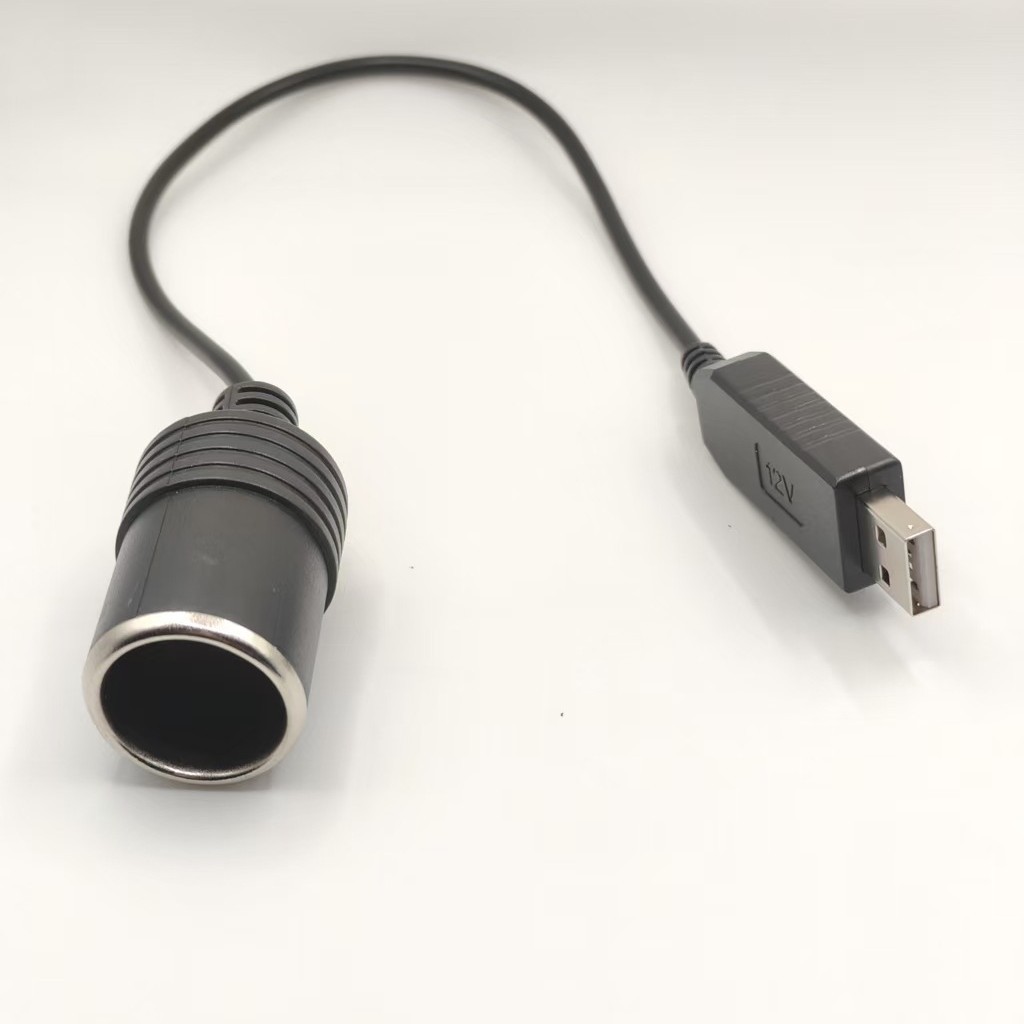 0.3m Copper Wire USB to Cigarette Lighter Female Connector 5V Boost to 12V Boost Power Cable Cross-Border Supply for Car Use