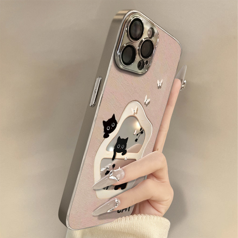 镂空黑猫适用苹果16promax唯美气质 时尚女手机壳iPhone15电镀|undefined