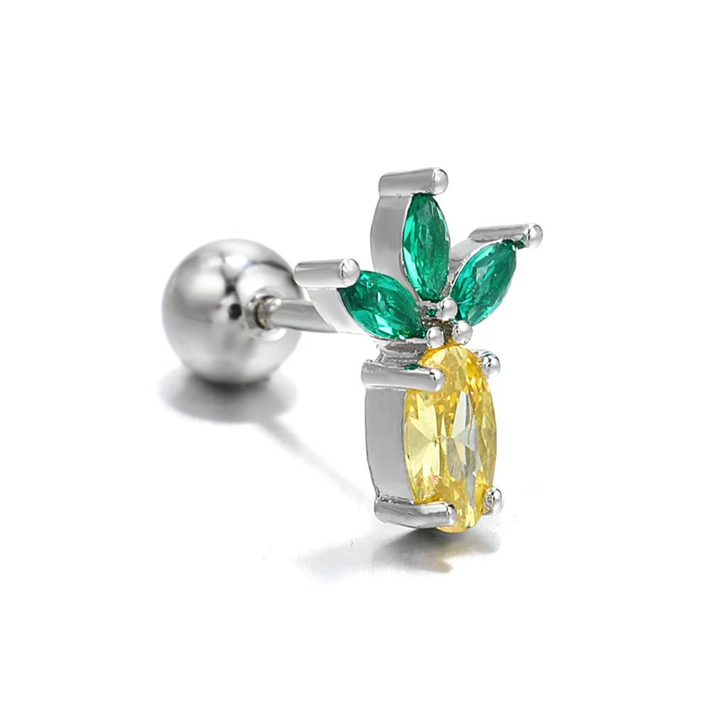 Copper Gold-Plated Ear Bone Nails Fruit Grape Pineapple Watermelon Summer Earrings Piercing Jewelry detail image 8