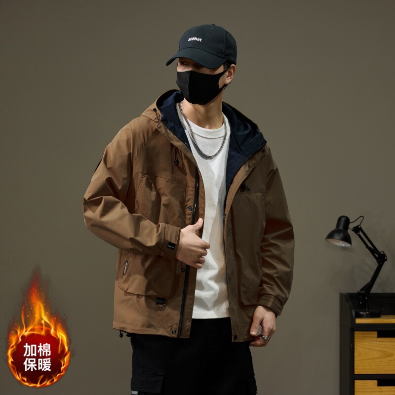 Spring and Autumn Mountain-Style Urban Outdoor High-End Windproof and Rainproof Jacket for Men and Women, Couple's Padded Hooded Jacket, Trendy Coat