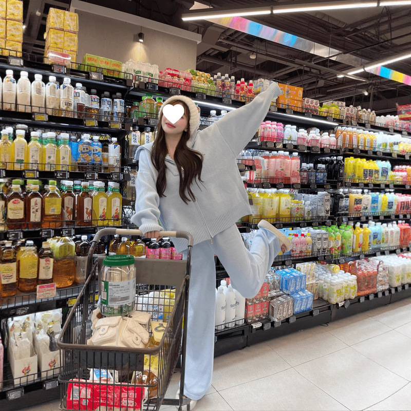 黄色宽松慵懒风时尚针织套装女秋冬新款韩版洋气休闲阔腿裤两件套|undefined