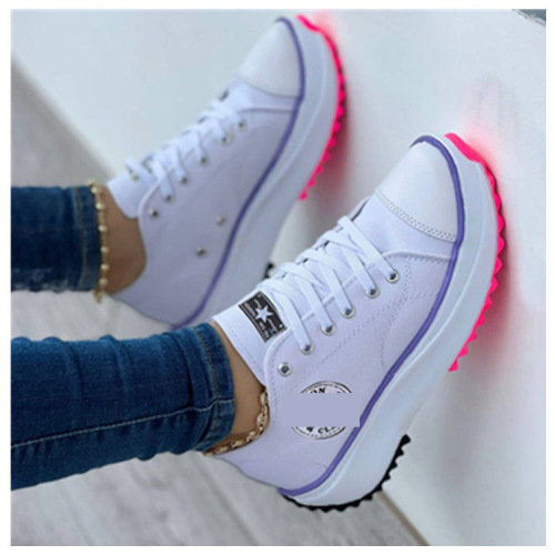Women's Spring and Autumn Canvas Shoes, Breathable High-Top Casual Women's Shoes, Thick Sole Laced Height Increasing Shoes