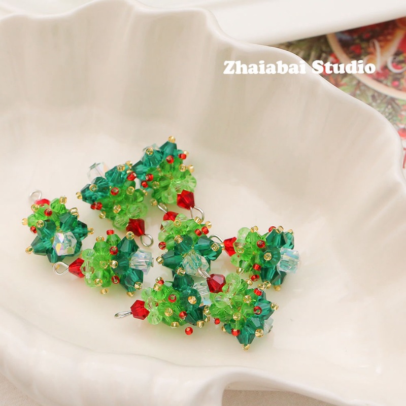 クリスタルガラスクリスマスツリーペンダント立体織り diy 手作りビーズ素材ブレスレットネックレスジュエリーアクセサリー|undefined
