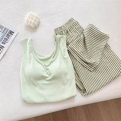 胸パッド付きキャミソールセットパジャマレディース夏ゆるいレディース上着模造綿ズボン雲綿