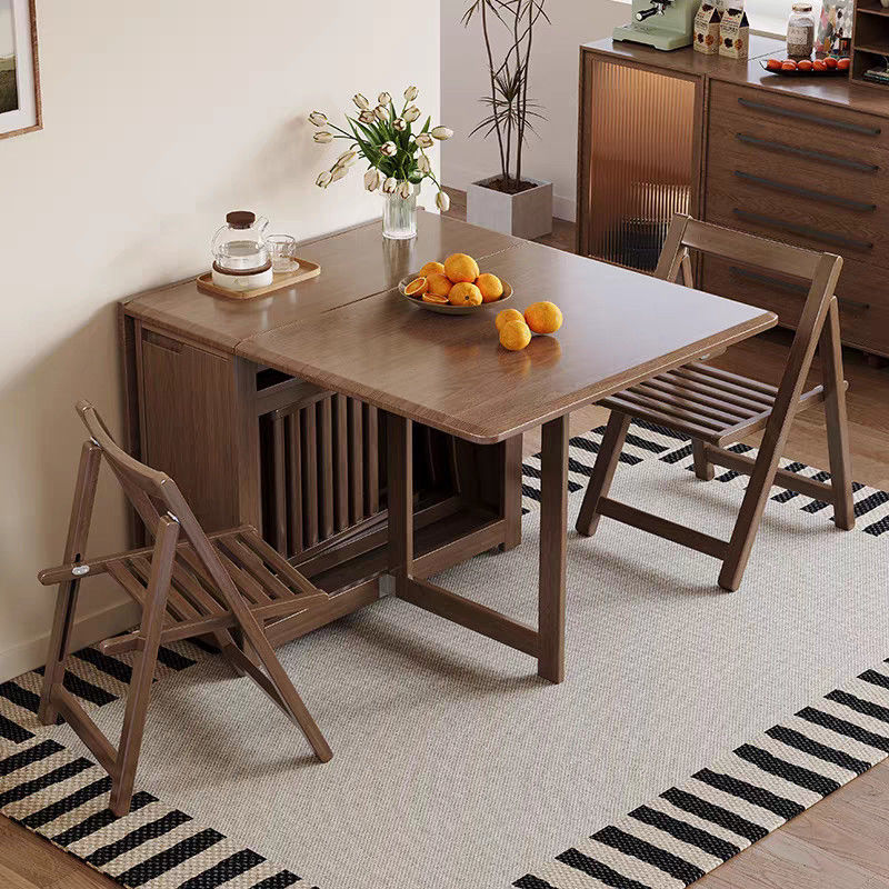 Modern Simple Folding All Solid Wood Dining Table Household Small Apartment Telescopic Multi-function Table and Chair Combination Rectangular Eating Table