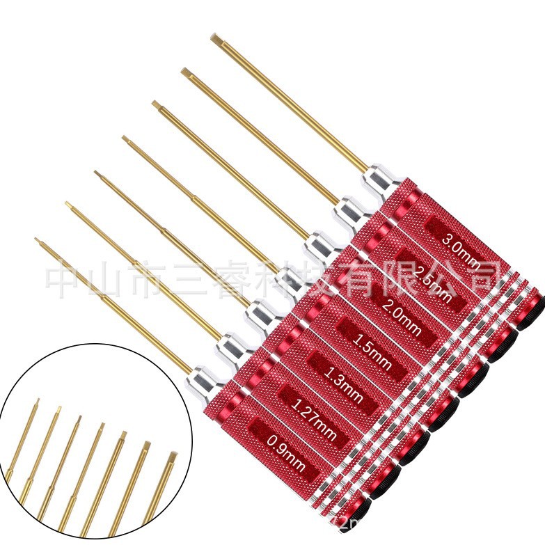 Red Round Handle Model Aircraft Model Titanium-Plated Hexagonal Screwdriver 1.5/2.0/2.5/3.0Rc Tool Set 7 Pieces