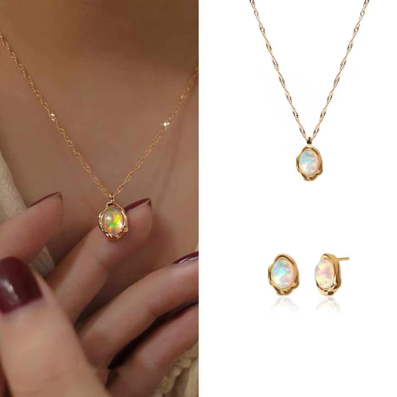 New Daydream High-End Natural Opal Stone Fashion Earrings Women's Unique Niche Design Light Luxury Temperament Necklace