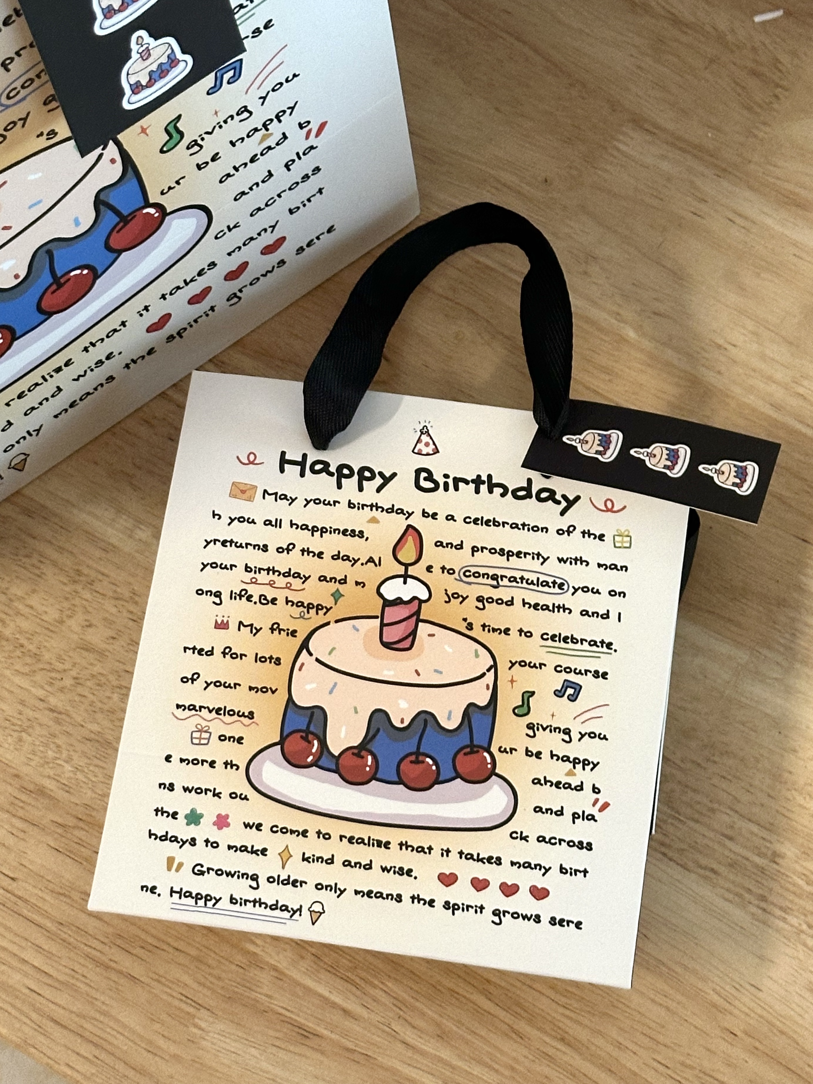Ins bolsas de regalo de pastel de cumpleaños, bolsas de regalo grandes, bolsas de papel de mano, bolsas de almacenamiento de tarjetas blancas gruesas con tarjetas