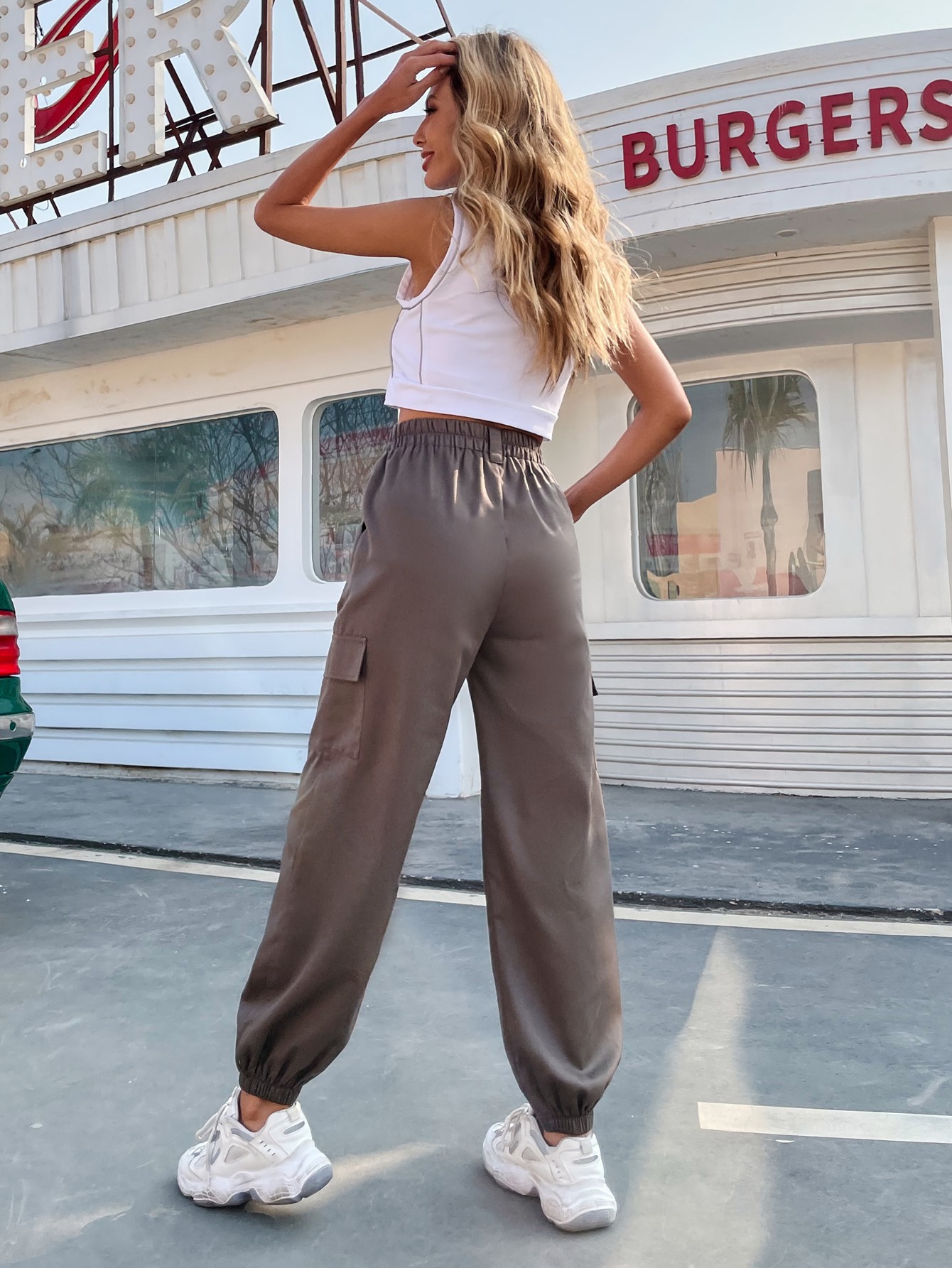 Beamed High Waist Slim Harem Pants NSJM79956