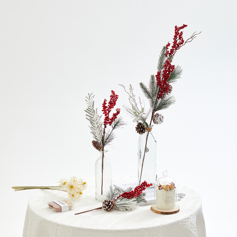 Navidad frutas rojas frutas blancas pinos imitación flores de Navidad decoración de Navidad accesorios colgantes de árbol de Navidad