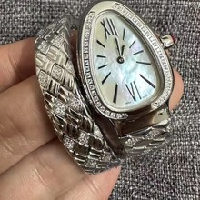 小红书蛇型缠绕女士腕表新潮时尚个性蛇头镶钻银色手表瑞士机芯