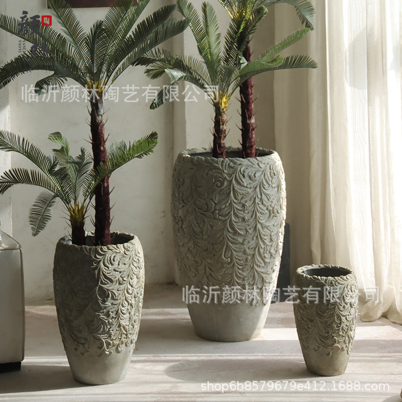Nórdico en relieve de cemento maceta alta sala de estar balcón hotel patio de gran calibre maceta verde decoración del centro comercial