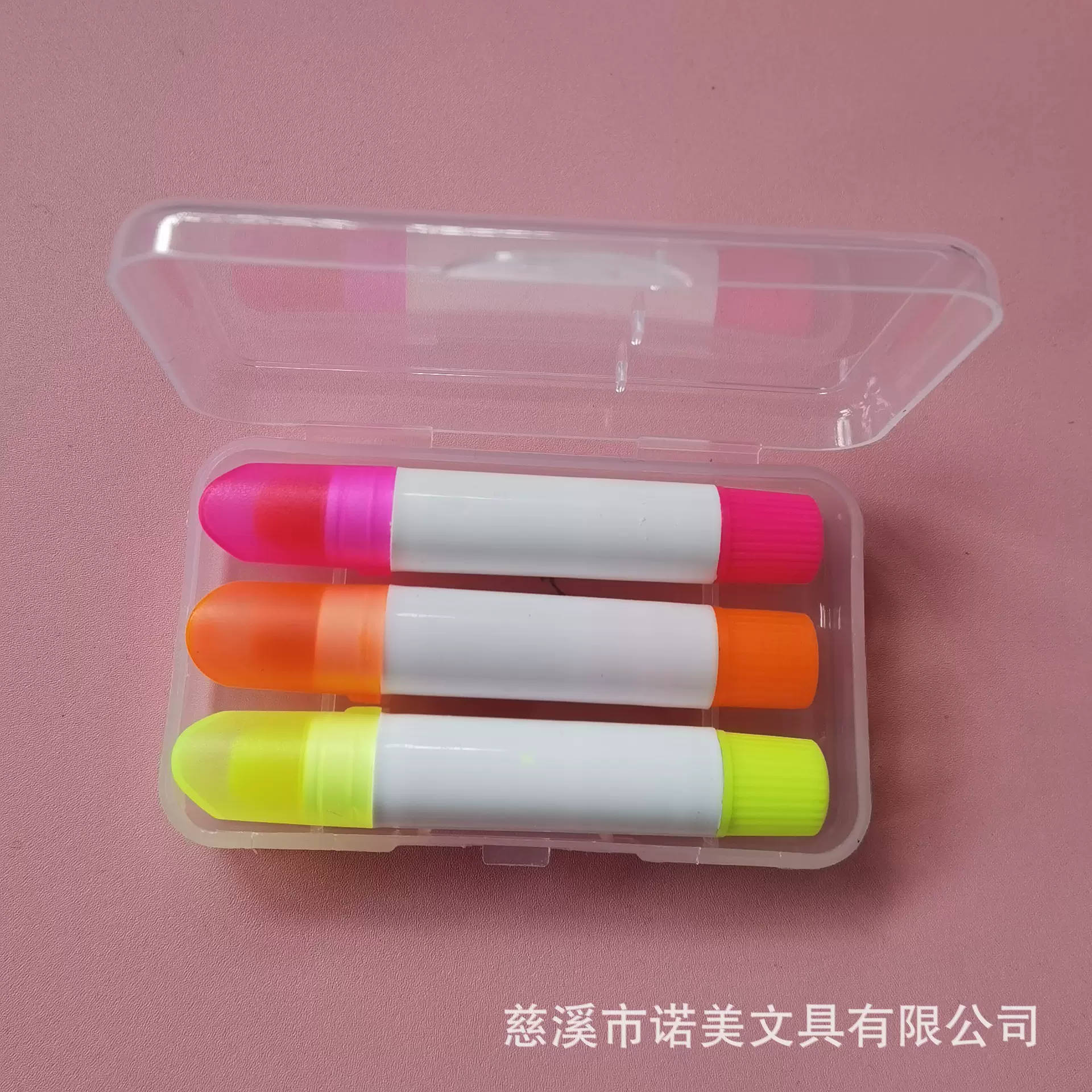 可旋转盒装荧光笔蜡笔3支盒装固体荧光笔套装凝胶状固体荧光笔