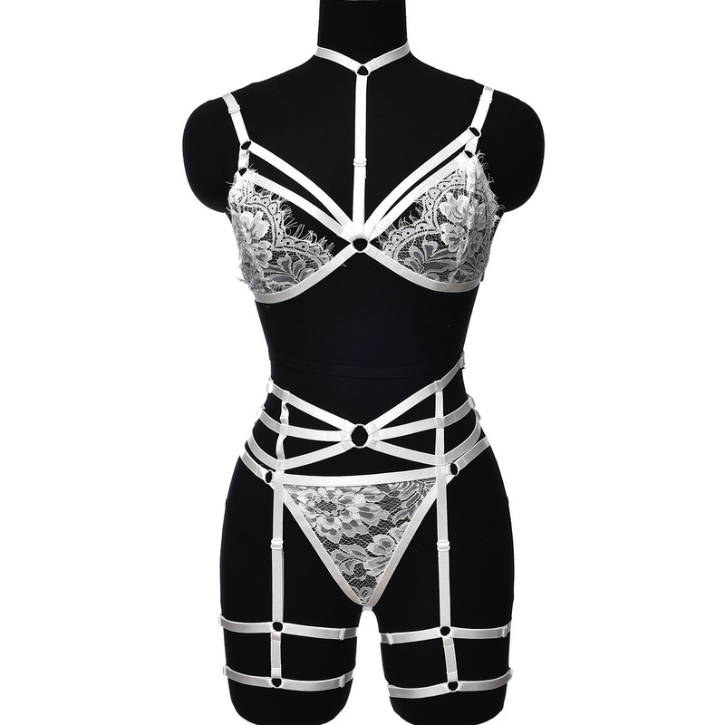 Foreign Trade Three-point Sexy Strap Lace Hanging Neck Bra Underwear Underwear Underwear Garter Strap Sexy Suit Uniform Temptation