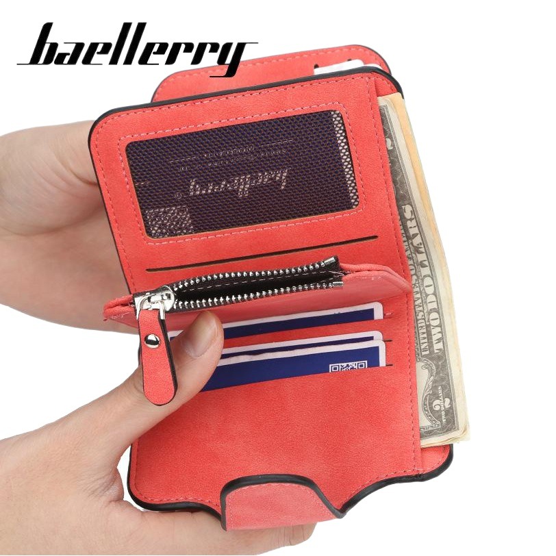 baellerry Women's Wallet Multi Card Korean Buckle Frosted Leather Coin Purse Cute Student Wallet Women
