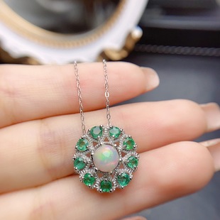 Factory wholesale explosions natural opal pendant S925 silver inlaid main stone 6*6 selling Europe and the United States a generation of hair