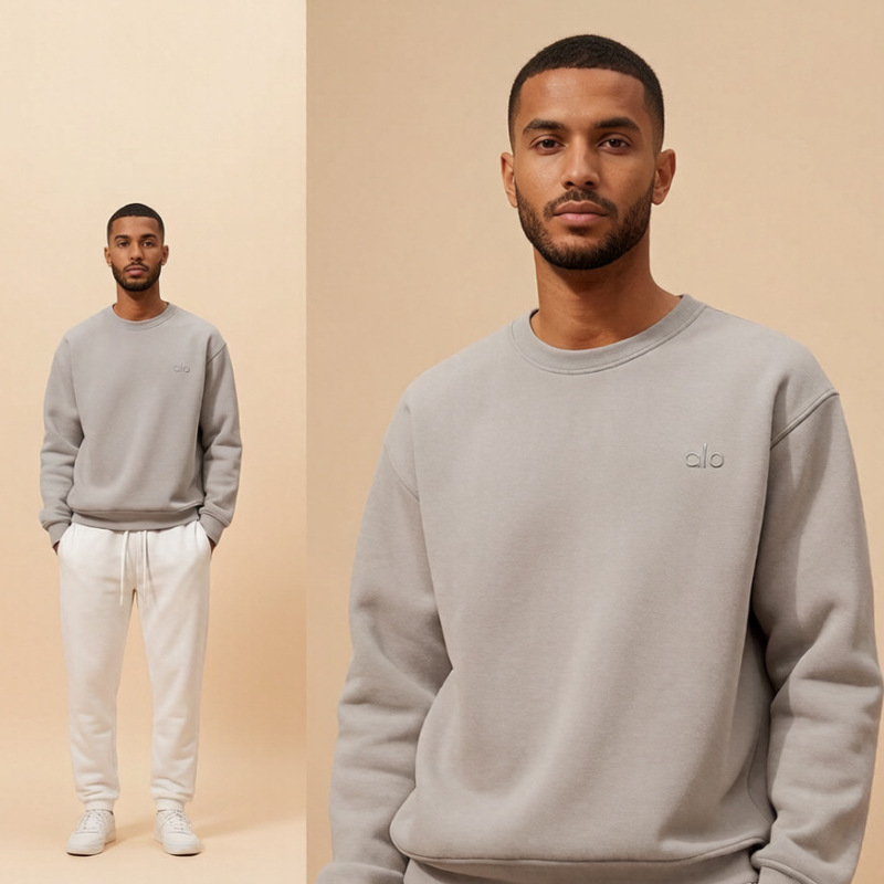 Alo Embroidered Crewneck Sweatshirt Unisex Solid Color Loose Fit Drop Shoulder Casual Sports Pullover Top Foreign Trade Supply Alo Embroidered Crewneck Sweatshirt Unisex Solid Color Loose Fit Drop Shoulder Casual Sports Pullover Top Foreign Trade Supply