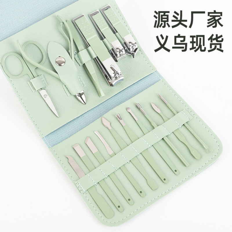 New Foldableing Bag Nail Clipper Set Matcha Green 16-Piece Manicure Tool Set Home Portable Nail Clipper Set