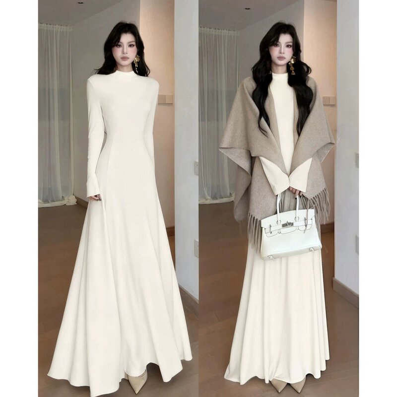 Autumn white knitted dress for women, autumn and winter base layer, Berkeley Kaochi long dress, autumn wear, 2026 new model Autumn white knitted dress for women, autumn and winter base layer, Berkeley Kaochi long dress, autumn wear, 2026 new model