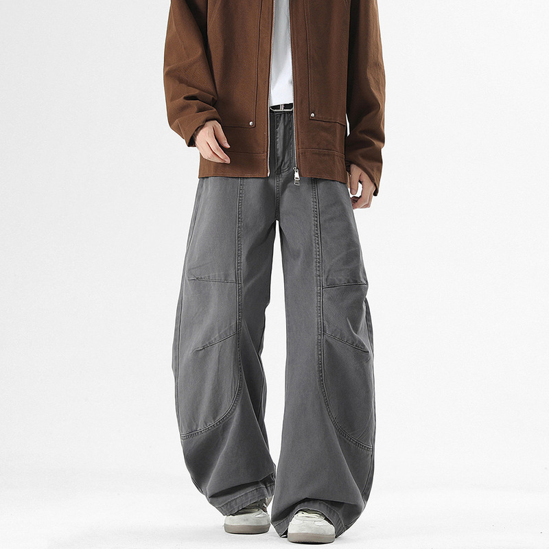 Men's and Women's Same Style Scimitar Jeans Men's Autum New Loose Cleanfi Wide-Leg Stereo Knife Color Cloth Casual Pants