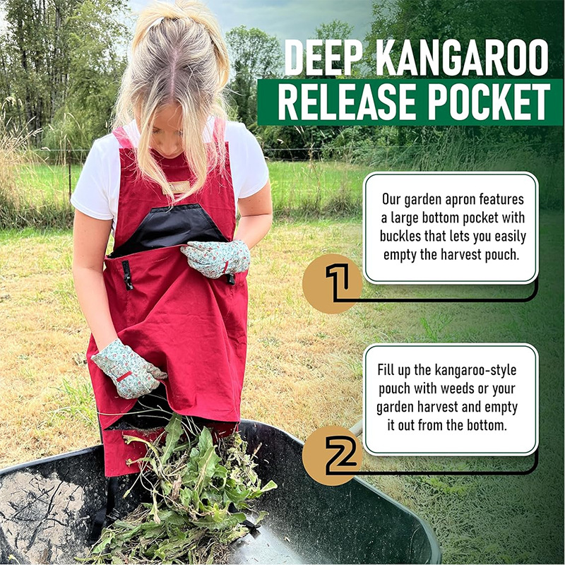 Delantal de recolección popular transfronterizo con bolsillos grandes, delantal de jardinería, delantal agrícola de tela Oxford para liberar frutas y verduras rápidamente, venta al por mayor.