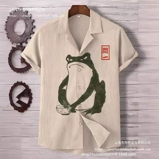 012 新款欧美外贸跨境 3D数码印花宽松潮流短袖翻领开衫 衬衣批发