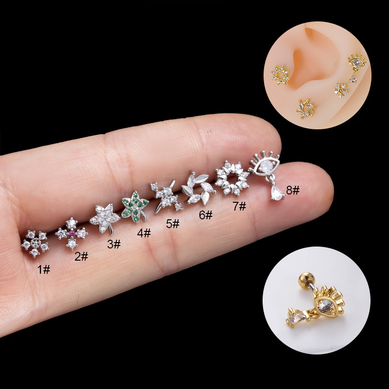 1 Piece Ear Cartilage Rings & Studs IG Style Star Eye Flower Copper Plating Inlay Zircon display picture 3