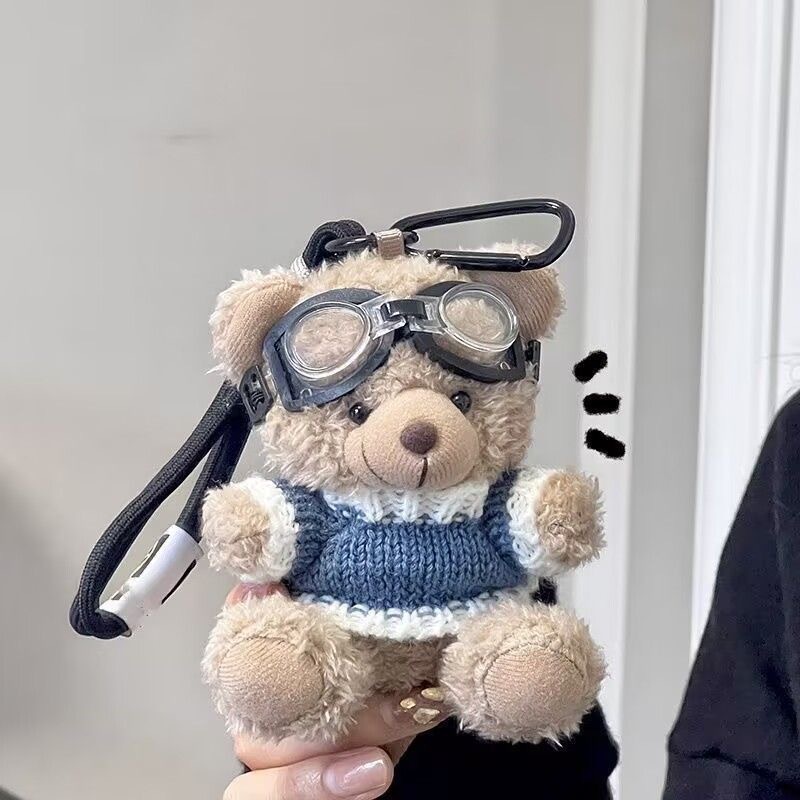 ins internet celebrity pilot little bear plush doll cute bear backpack keychain pendant couple gift wholesale