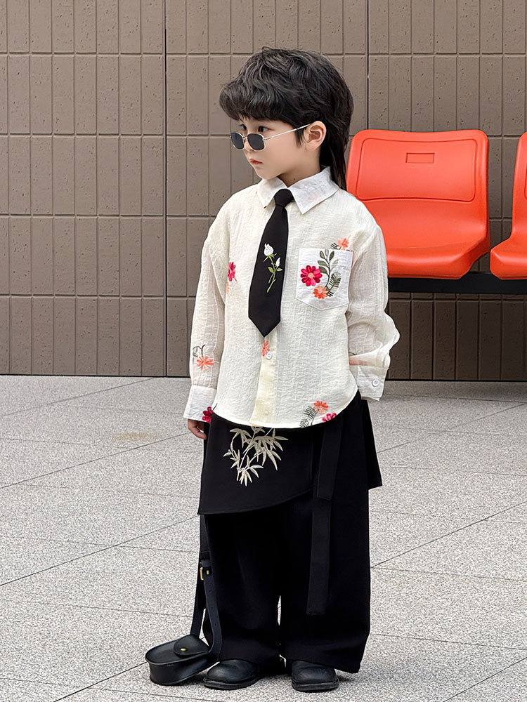 Осенняя рубашка для мальчиков, детский лонгслив, в корейском стиле, в западном стиле, детская одежда