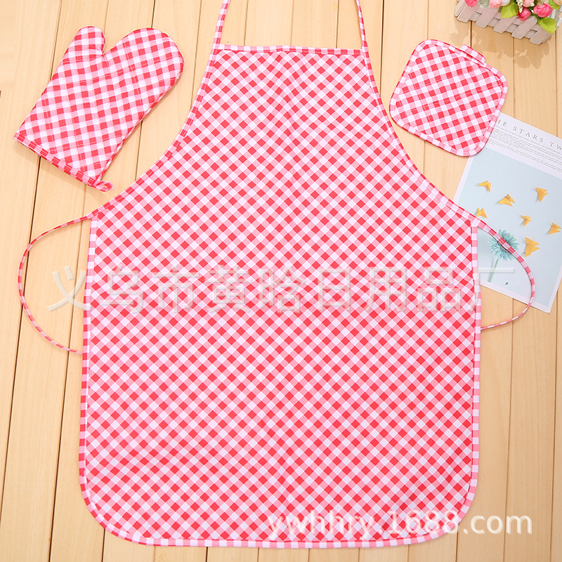 格子小清新围裙套装