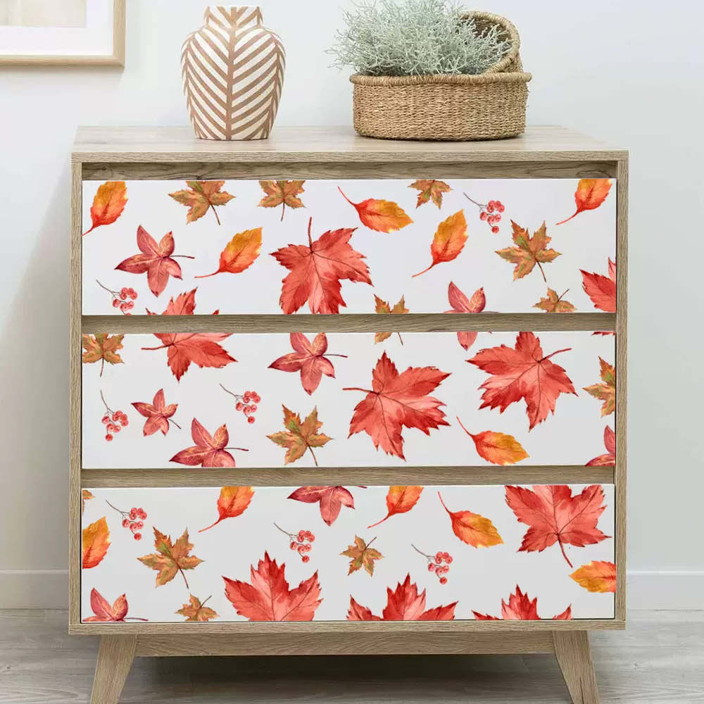 爱客DD3909新款简约红色枫叶贴画橱柜贴  房间客厅橱柜装饰自粘贴