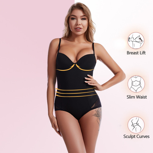 Foreign trade hot-selling lace body shaper belly slimming bodysuit with bra support deep V body shaping bodysuit corset